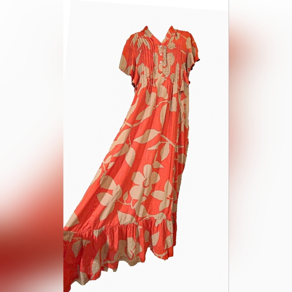 Anthropologie MAEVE Orange and Tan Maxi Dress - Picture 5 of 11